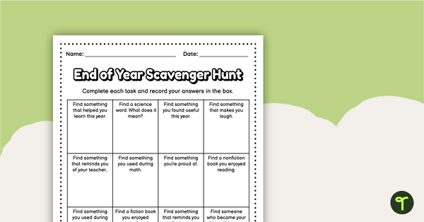 Go to End of Year Classroom Scavenger Hunt for Kids teaching resource
