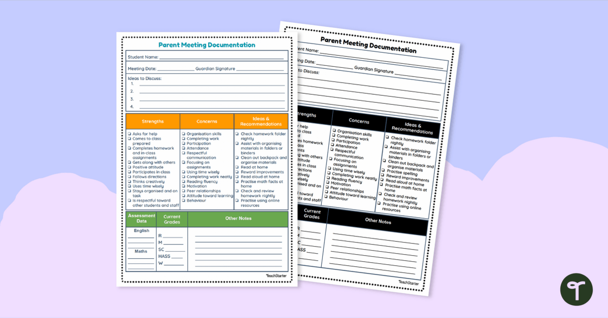 Parent-Teacher Conference Documentation Form teaching resource