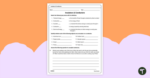 Go to Conductors and Insulators Worksheet teaching resource