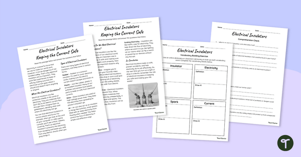 Go to Electrical Insulators Reading Comprehension Worksheet teaching resource