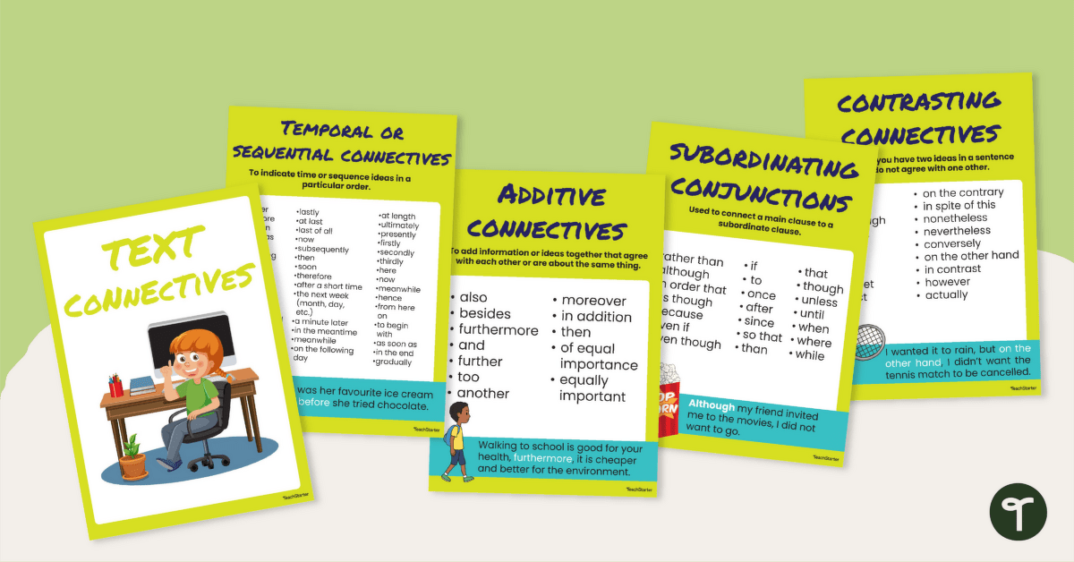 Text Connectives Posters for Upper Primary Students teaching resource