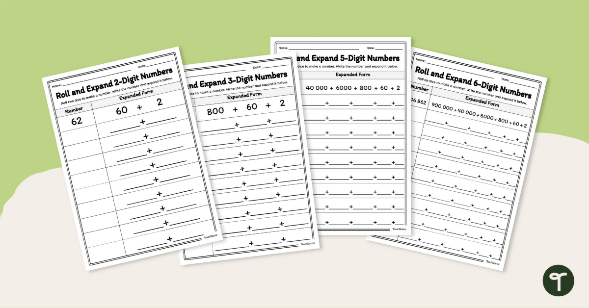Roll and Expand Numbers Worksheet Pack teaching resource