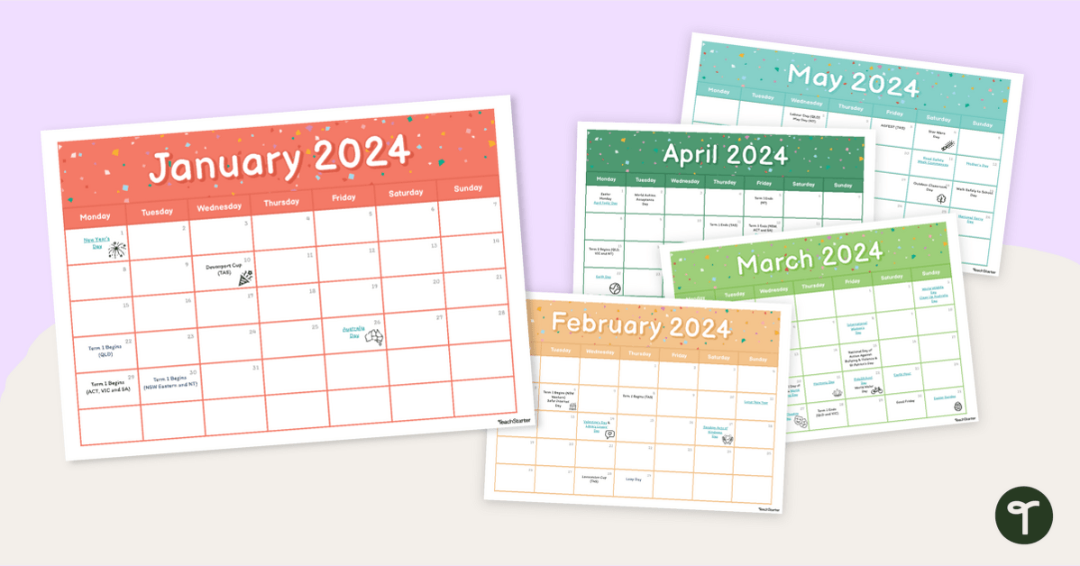 2024 Australian Calendar of Important School Events teaching resource