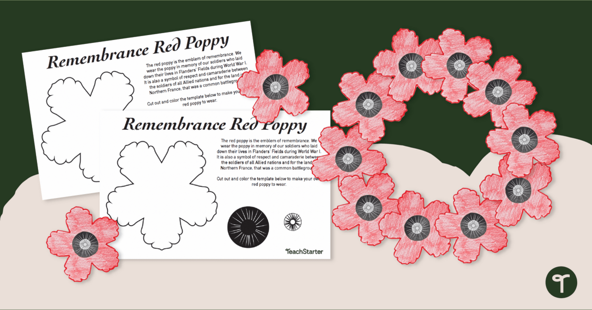Veterans Day Craft - Red Poppy Craft Template teaching resource