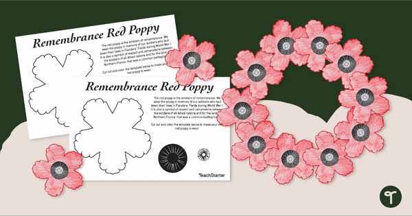 Image of Veterans Day Craft - Red Poppy Craft Template