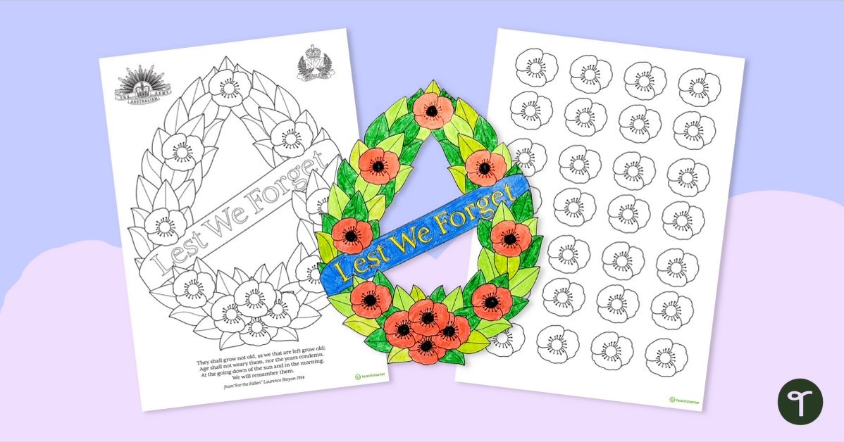 'Lest We Forget' Poppy Wreath Template teaching resource