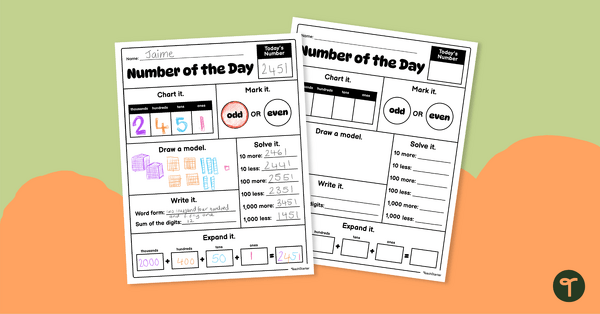 Go to Number of the Day Worksheet teaching resource