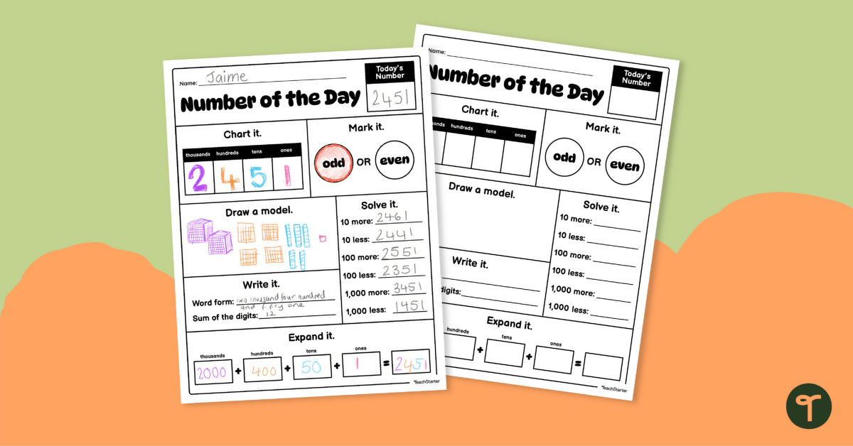 Number of the Day Worksheet teaching resource