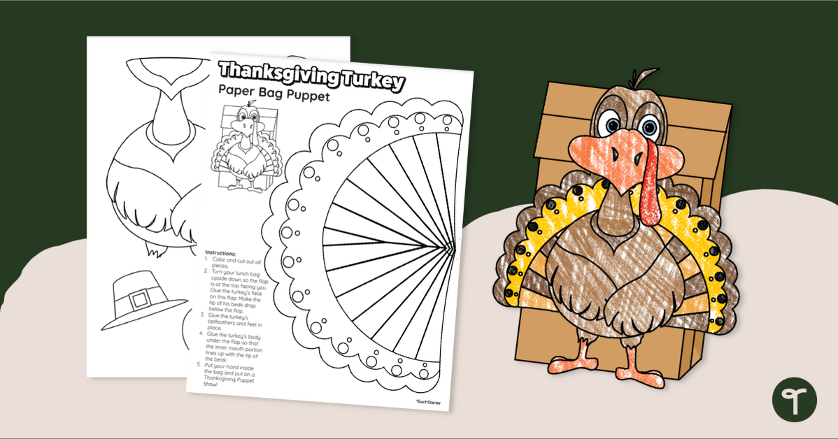 Paper Bag Turkey Craft Template teaching resource