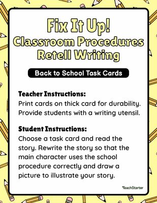 Retell Writing Activity - Classroom Routines and Procedures teaching resource