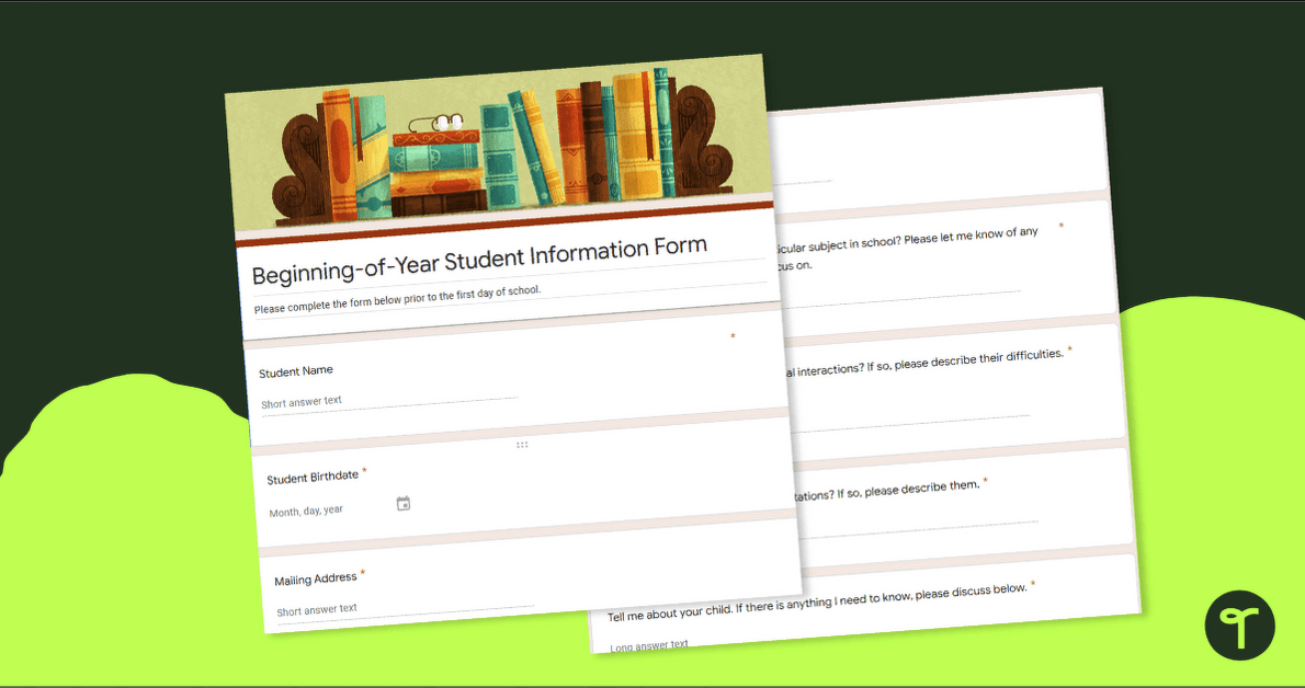 Back to School Student Information Survey - Google Form teaching resource