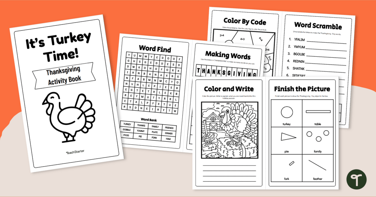 Thanksgiving Puzzles - 1st and 2nd Grade Activity Book teaching resource