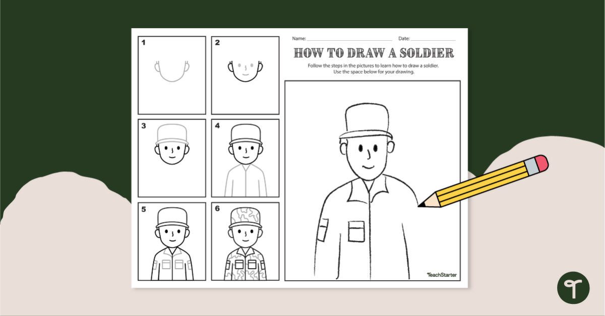 How to Draw a Soldier Directed Drawing teaching resource