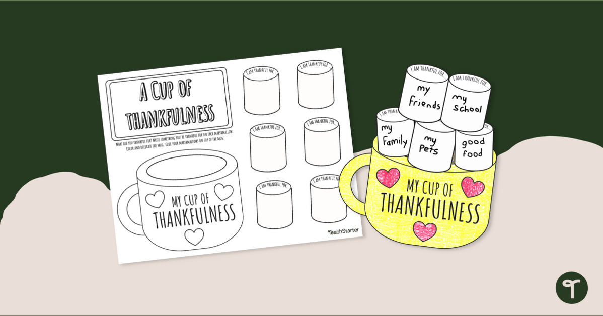 I Am Thankful Mug- Printable Thanksgiving Craft teaching resource