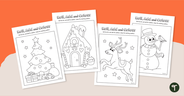 Go to Christmas Maths - Roll, Add and Colour Worksheets teaching resource