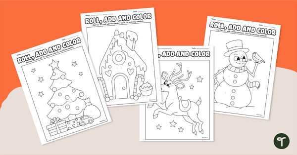 Image of Christmas Math Worksheets - Roll, Add and Color Addition