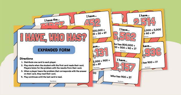 Go to I Have Who Has Expanded Form Game teaching resource