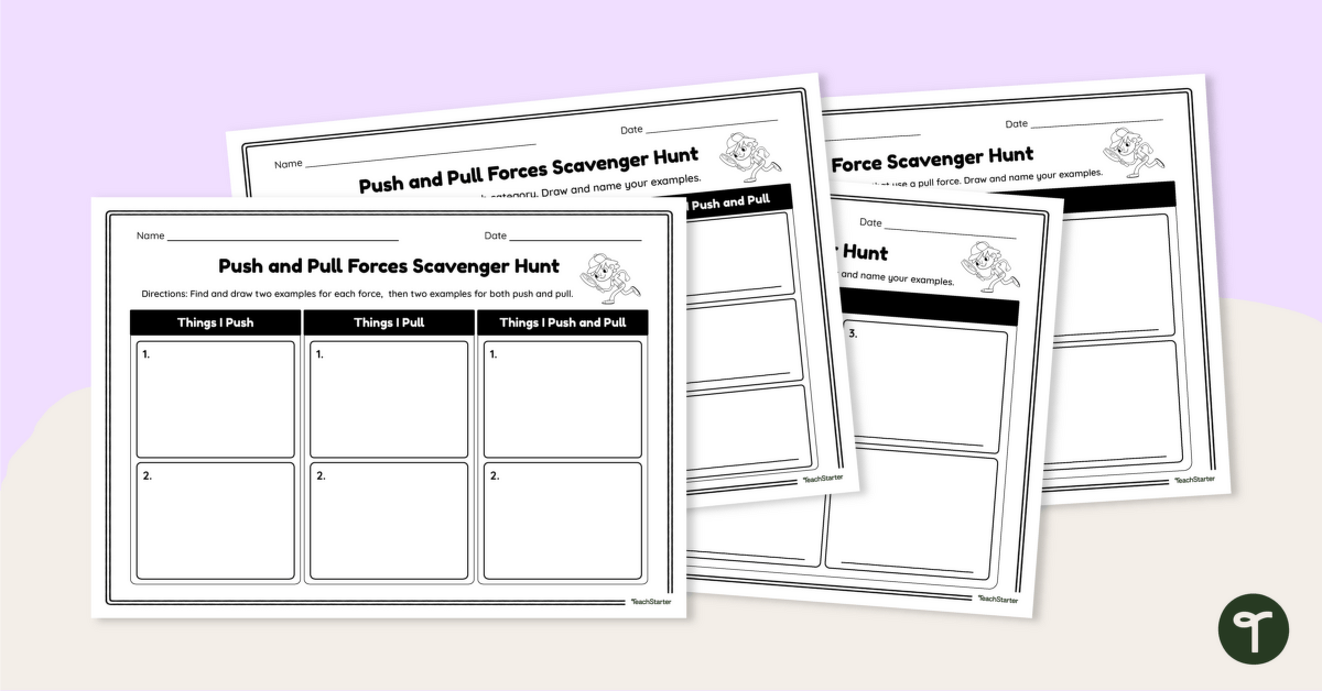 Forces and Motion Scavenger Hunt Worksheet teaching resource