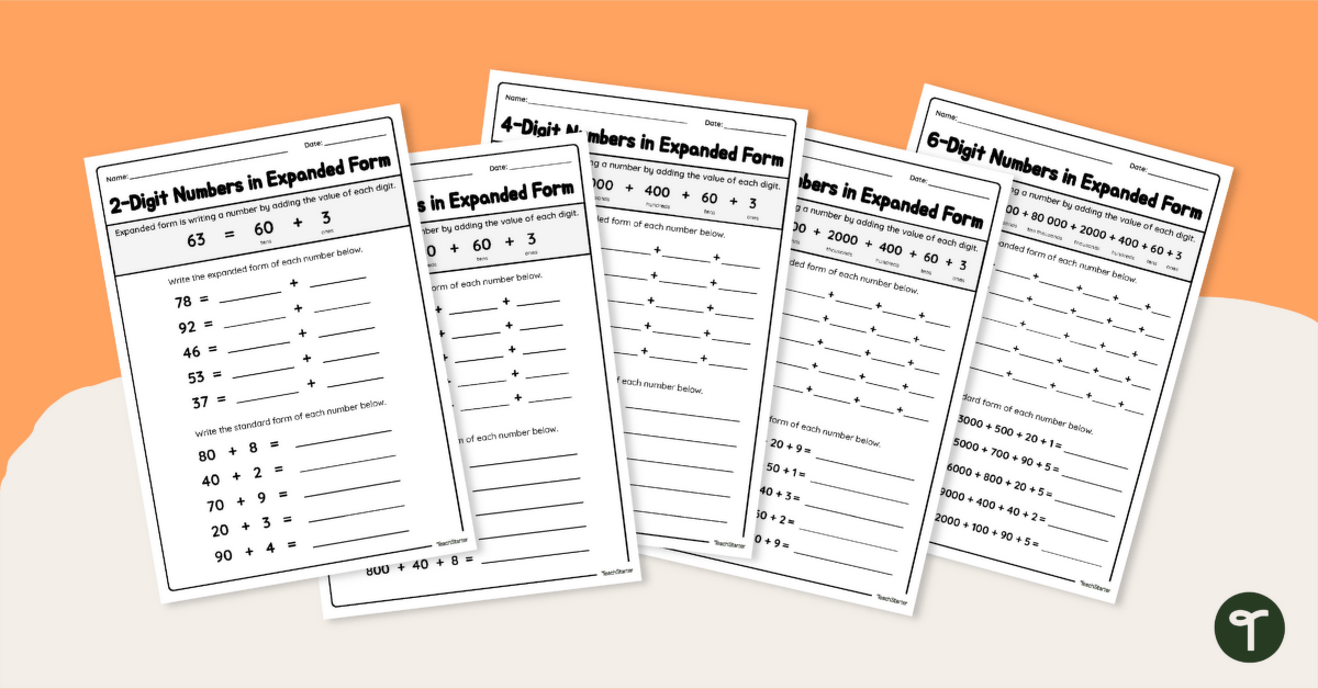 Expanded Form Worksheet Pack teaching resource