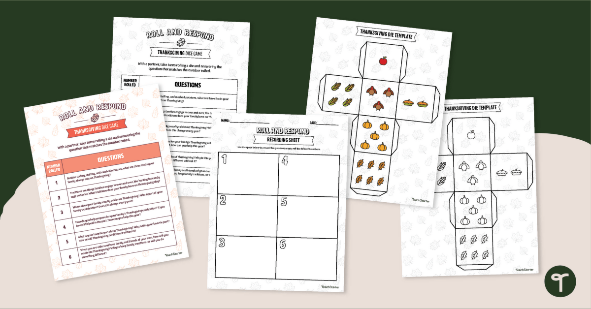 Roll and Respond – Thanksgiving Dice Game teaching resource