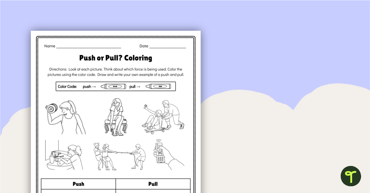 Push or Pull? Coloring Worksheet teaching resource