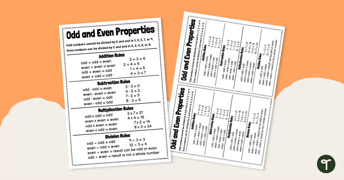 Odd and Even Properties Student Cheat Sheet teaching resource