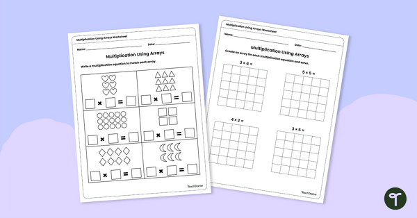 Image of Multiplication Using Arrays Worksheet