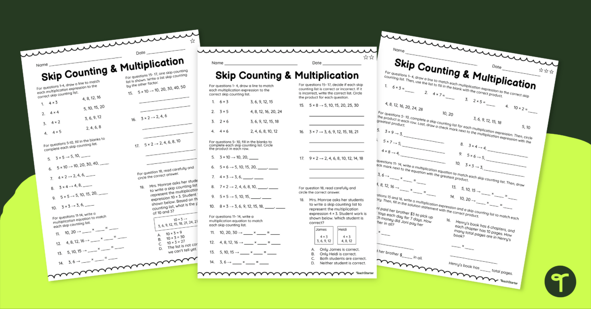 Skip Counting and Multiplication Differentiated Worksheets teaching resource