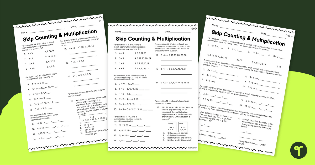 Skip Counting and Multiplication Differentiated Worksheet teaching resource