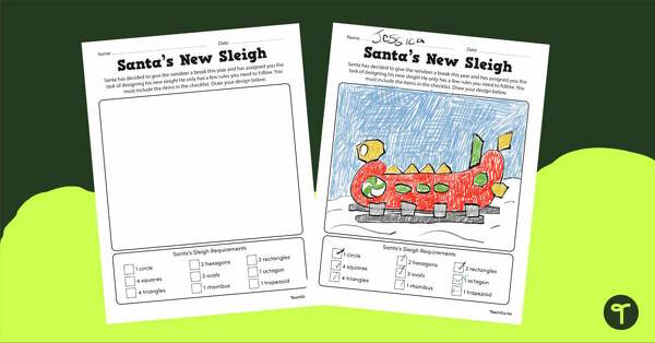 Go to Santa's New Sleigh – Christmas 2D Shapes Worksheet teaching resource