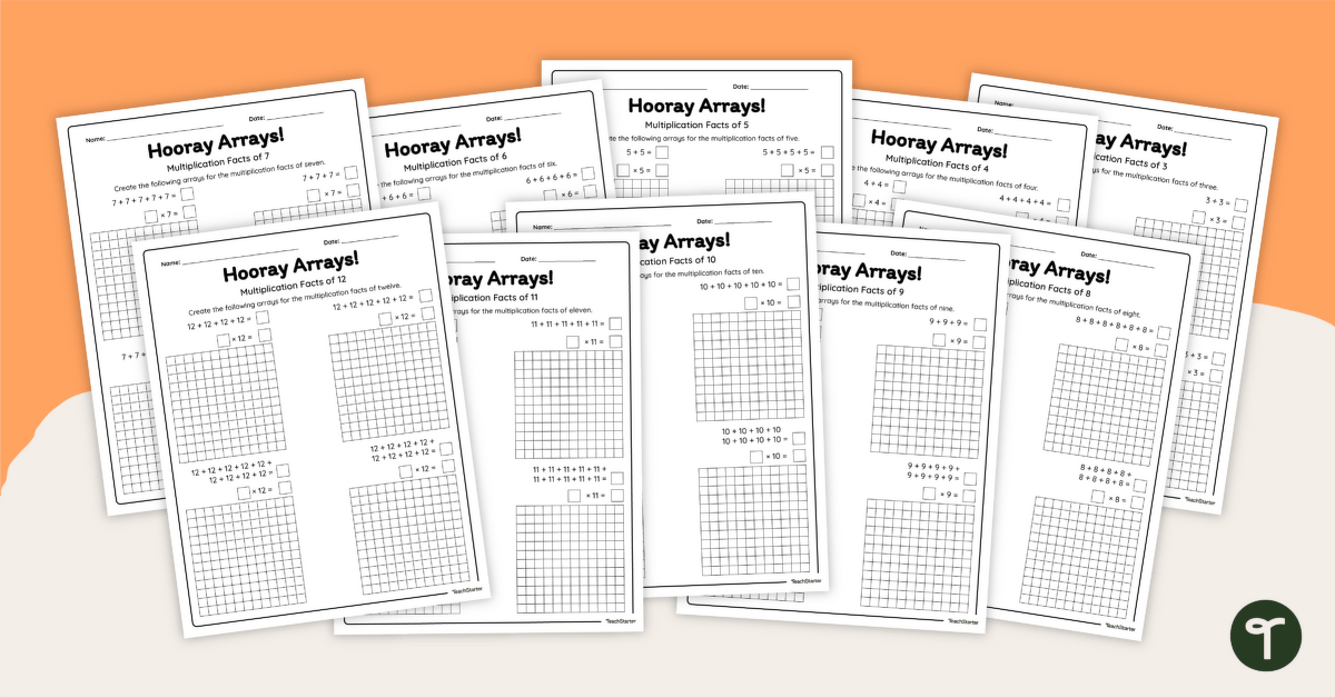 Hooray Arrays! Multiplication Worksheet Pack teaching resource