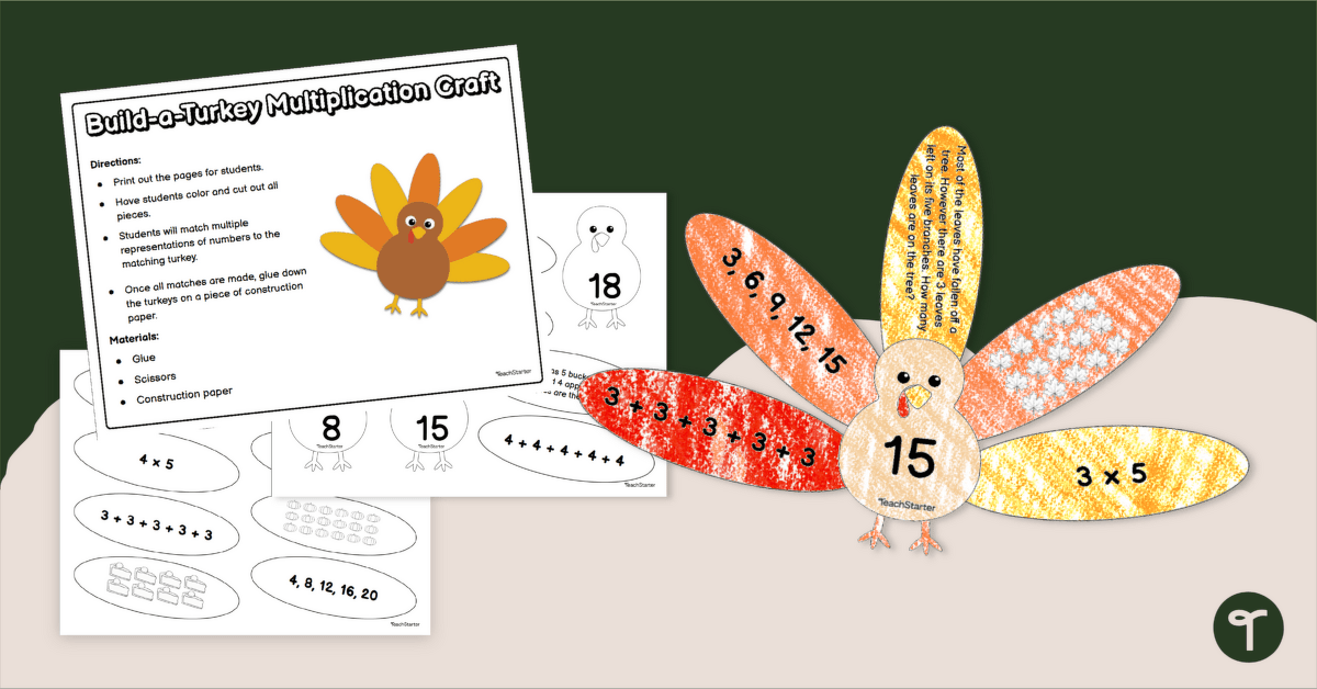 Multiplication Turkey Template - Cut and Paste teaching resource