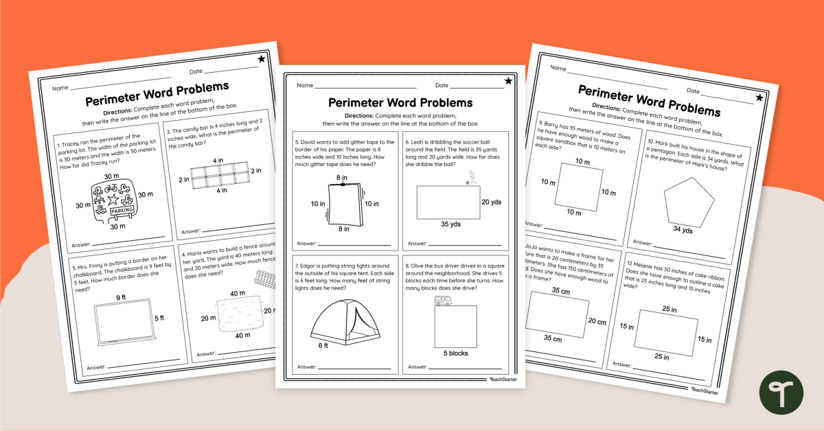 Perimeter Practice Problems With Visuals – Worksheet teaching resource