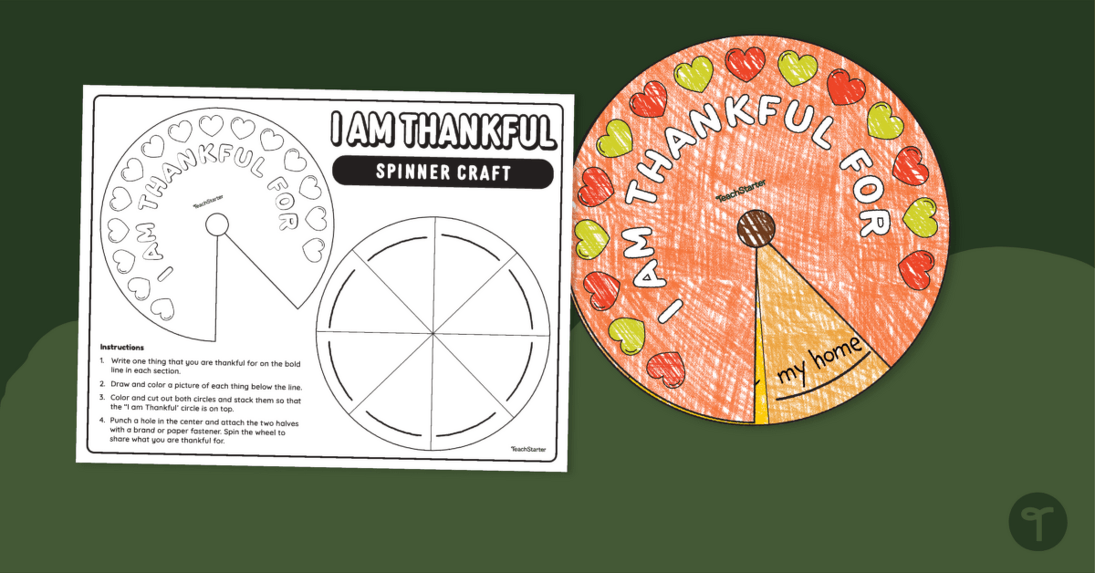 Thankful Crafts for Thanksgiving - Spinner Template teaching resource