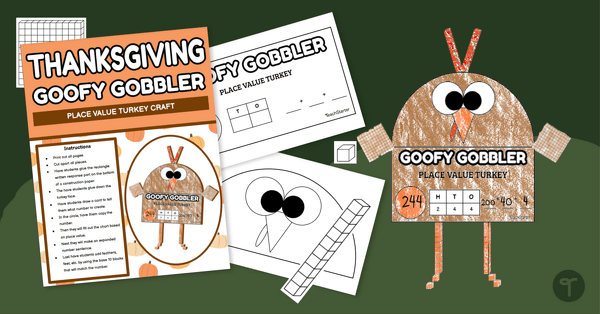 Go to Place Value Paper Turkey Craft teaching resource