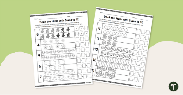 Go to Christmas Math Worksheets - Sums to 12 Activity teaching resource