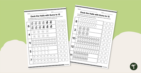 Go to Christmas Maths Worksheets - Sums to 12 Activity teaching resource