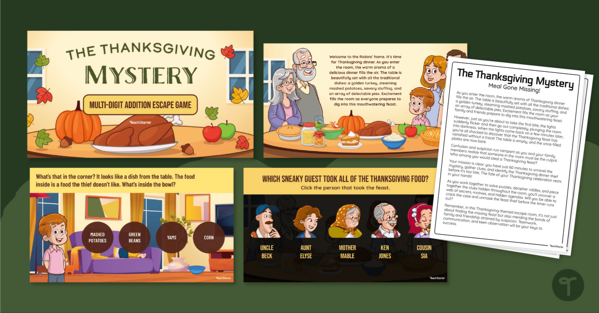 Thanksgiving Escape Room - The Stolen Feast teaching resource