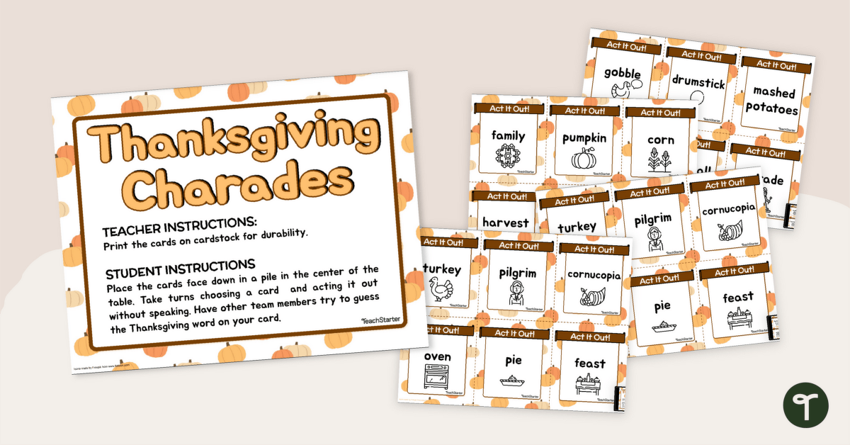Thanksgiving Charades Game teaching resource