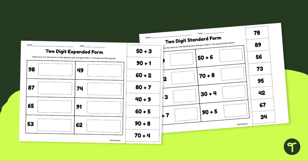 2-Digit Numbers in Expanded Form Worksheet teaching resource