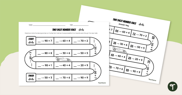 Go to Two-Digit Expanded Form Race-Themed Worksheet teaching resource