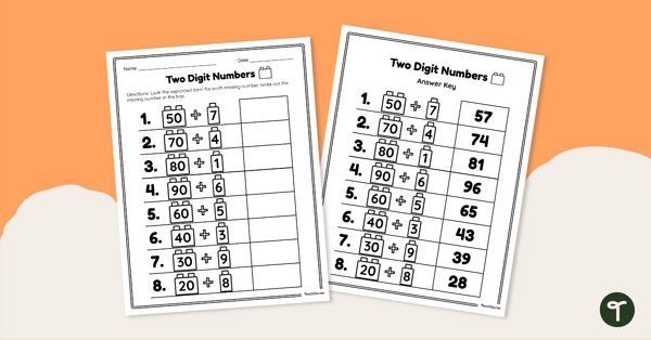 Image of Reading and Writing 2-Digit Numbers Worksheet