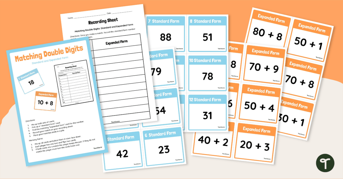 Matching Expanded and Standard 2-Digit Number Cards teaching resource