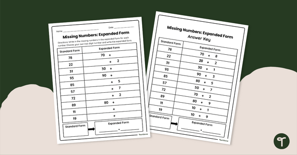 Go to Missing Numbers in Expanded Form Worksheet teaching resource