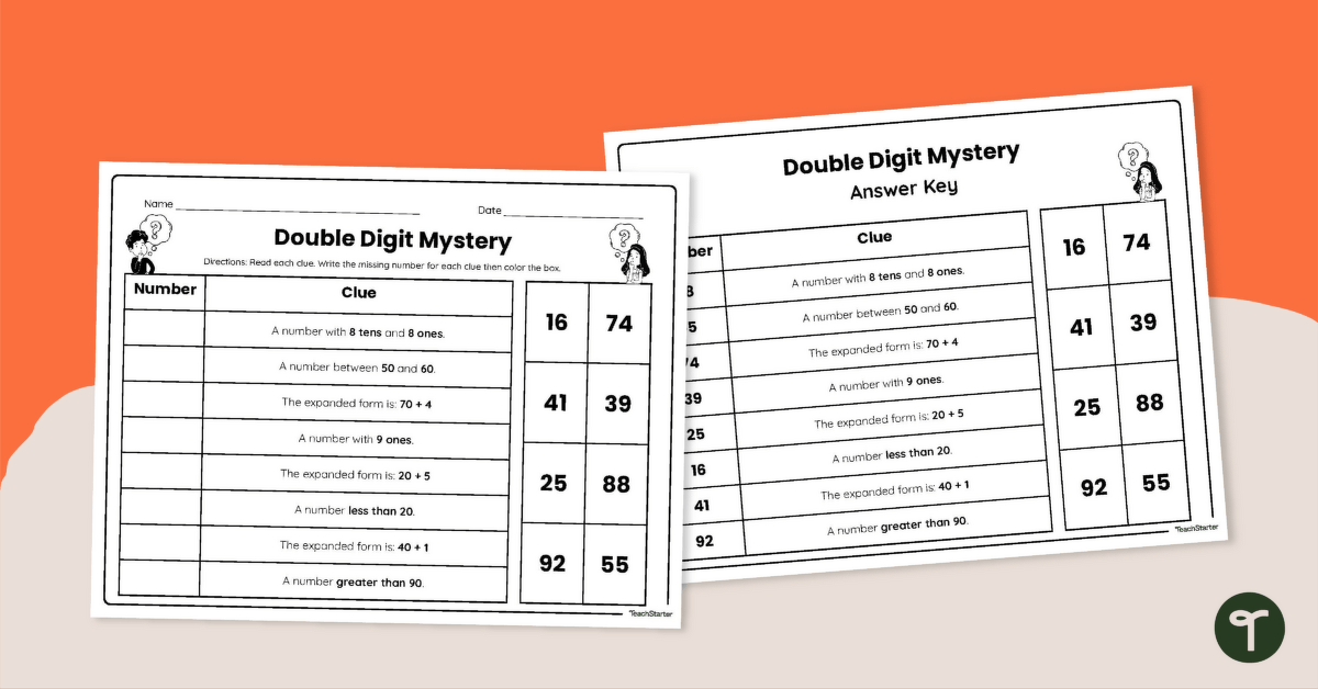 Double Digit Numbers Mystery Worksheet teaching resource