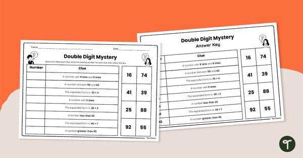 Go to Double Digit Numbers Mystery Worksheet teaching resource
