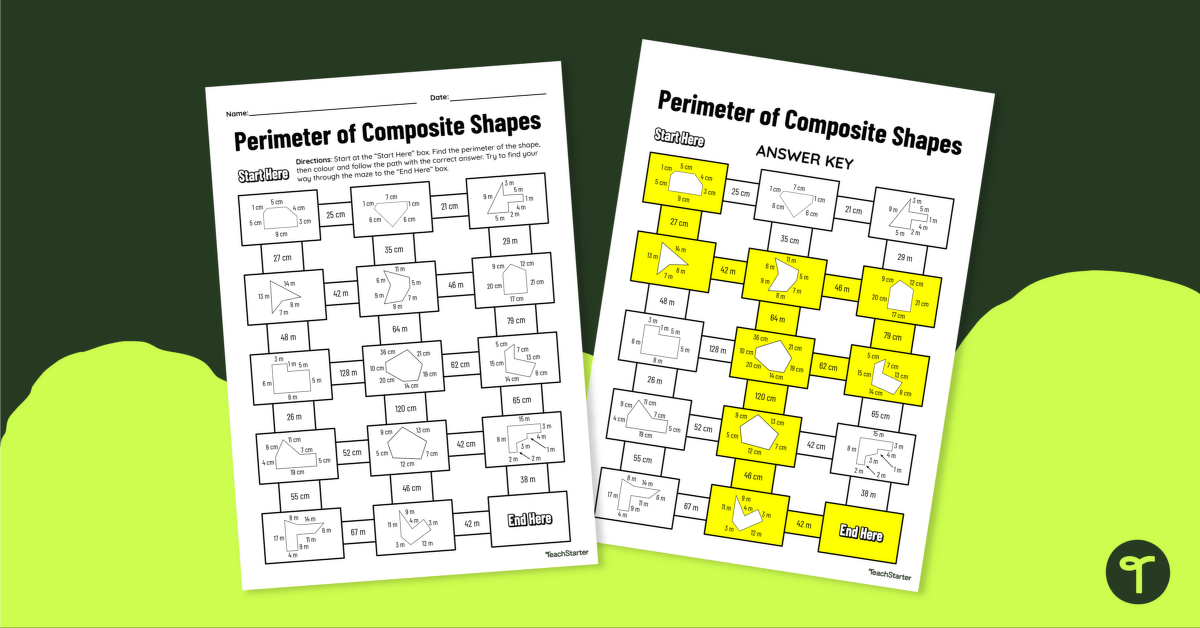 Perimeter of Composite Shapes Maze teaching resource