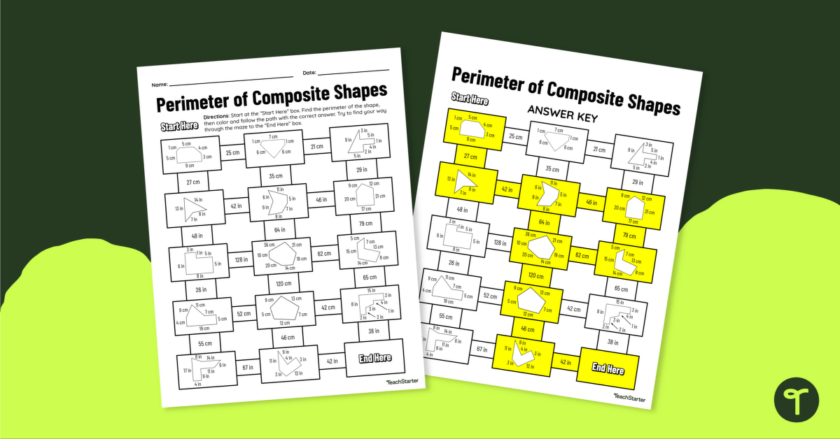 Perimeter of Composite Shapes Maze teaching resource