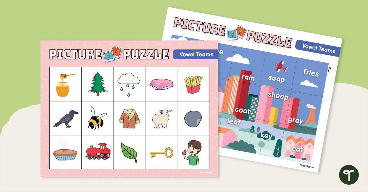 Vowel Teams Picture Puzzle teaching resource
