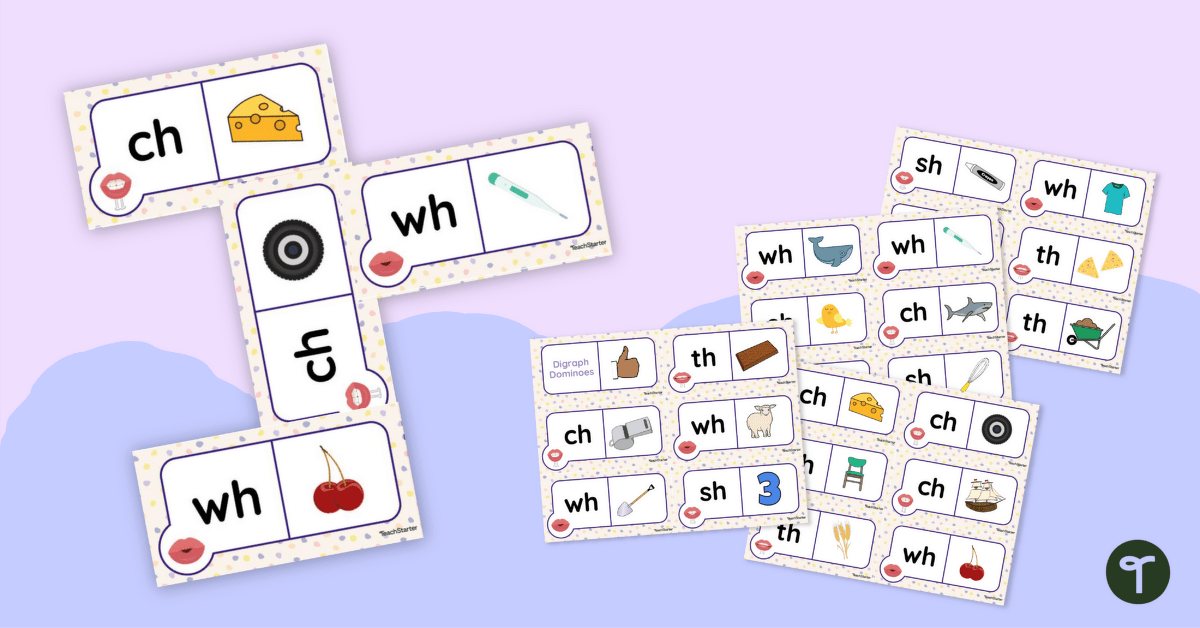 Consonant Digraph Dominoes With Mouth Images teaching resource